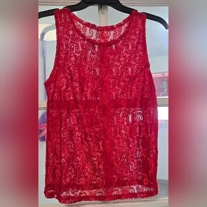 Maurices Womens Red Eyelet Lace Sleeveless Tank Top Shirt Size Small Vintage 80s